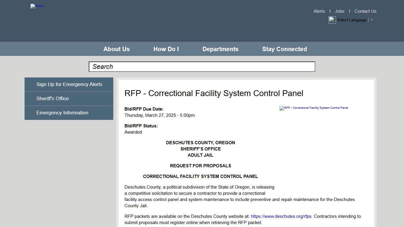 RFP - Correctional Facility System Control Panel Deschutes County Oregon